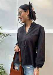 Charcoal Grey Cotton Shiffli Button Down Shirt